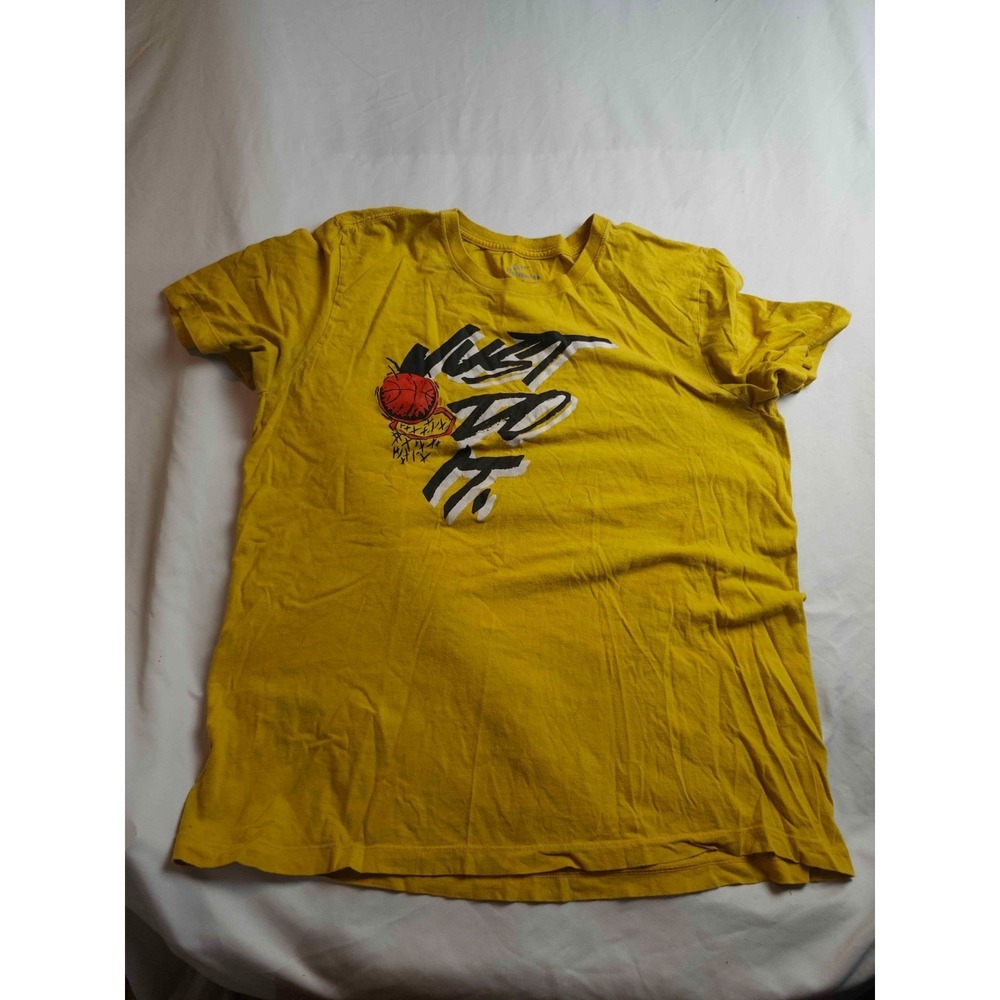 Nike Graphic Tee Shirt Mens Large Yellow Knit Basketball Just Do It Athleisure